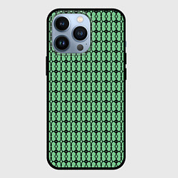 Чехол iPhone 13 Pro Чёрные узоры на зелёном
