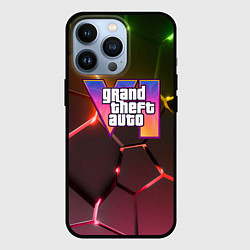 Чехол iPhone 13 Pro GTA 6 лого на фоне разлома радужных плит