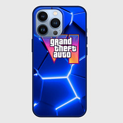 Чехол iPhone 13 Pro GTA 6 лого на фоне разлома синих плит