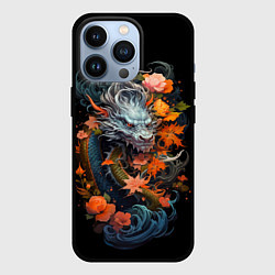Чехол для iPhone 13 Pro Китайский дракон с цветами и волнами, цвет: 3D-черный