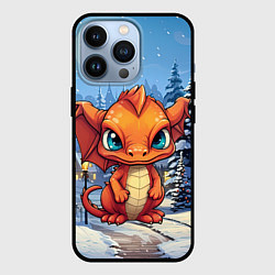 Чехол iPhone 13 Pro Новогодний оранжевый дракон