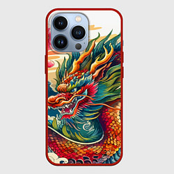 Чехол для iPhone 13 Pro Гравюра японского дракона, цвет: 3D-красный