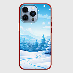 Чехол для iPhone 13 Pro Снежный лес, цвет: 3D-красный