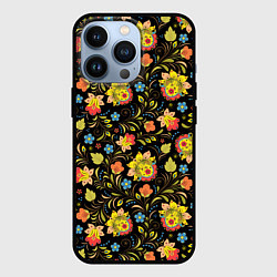 Чехол iPhone 13 Pro Хохломская роспись разноцветные цветы