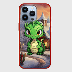 Чехол для iPhone 13 Pro Дракон и новогодний город, цвет: 3D-красный