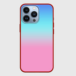 Чехол для iPhone 13 Pro Синий и голубо-розовый градиент, цвет: 3D-красный