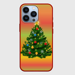 Чехол для iPhone 13 Pro Ёлка новогодняя украшенная на ярком разноцветном ф, цвет: 3D-красный