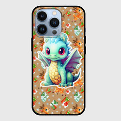 Чехол для iPhone 13 Pro Маленький синий дракон на фоне оленей, цвет: 3D-черный