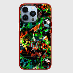 Чехол для iPhone 13 Pro Футбол узор, цвет: 3D-красный