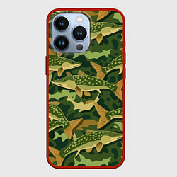 Чехол iPhone 13 Pro Камуфляж рыболова - рыба щука
