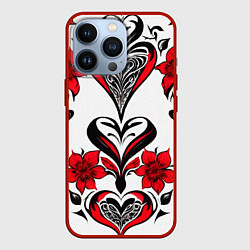 Чехол iPhone 13 Pro Красный узор сердце