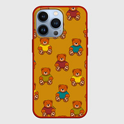 Чехол для iPhone 13 Pro Мишки в свитере, цвет: 3D-красный