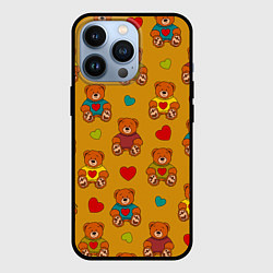 Чехол iPhone 13 Pro Игрушечные мишки и разноцветные сердца