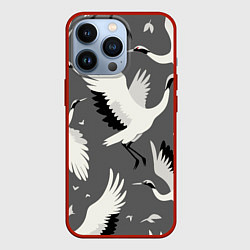 Чехол iPhone 13 Pro Стая белых журавлей в небе - японский орнамент