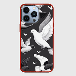 Чехол для iPhone 13 Pro Белые сизые голуби летящие в небе, цвет: 3D-красный