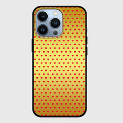 Чехол iPhone 13 Pro Красные сердечки на золотом фоне