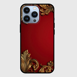 Чехол для iPhone 13 Pro Золотые узоры на красном фоне лепнина, цвет: 3D-черный