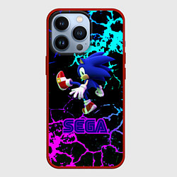 Чехол для iPhone 13 Pro Sonic sega game неоновая текстура, цвет: 3D-красный