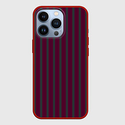 Чехол для iPhone 13 Pro Темно бордовый в широкую полоску, цвет: 3D-красный