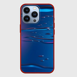 Чехол для iPhone 13 Pro Неоновая поверхность синяя с каплями воды, цвет: 3D-красный