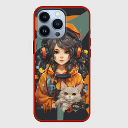 Чехол iPhone 13 Pro Красивая девочка-аниме с котенком