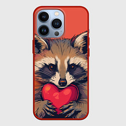 Чехол iPhone 13 Pro Влюбленный енот сжимает лапками сердце