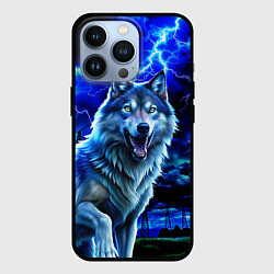 Чехол iPhone 13 Pro Грозовой волк с молниями