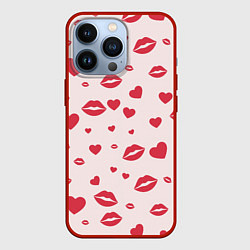 Чехол для iPhone 13 Pro Поцелуйчики паттерн, цвет: 3D-красный