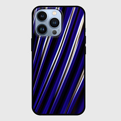 Чехол для iPhone 13 Pro Синие белые черные объемные полосы, цвет: 3D-черный
