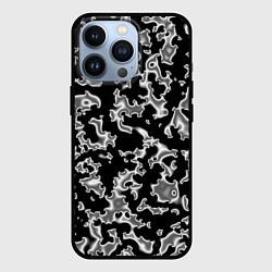 Чехол iPhone 13 Pro Капли жидкого металла - камуфляж на чёрном