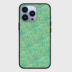 Чехол для iPhone 13 Pro Цветочный светло-зелёный, цвет: 3D-черный