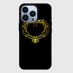 Чехол iPhone 13 Pro Сердце желтыми энергетическими линиями на черном