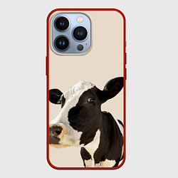Чехол для iPhone 13 Pro Корова на бежевом фоне, цвет: 3D-красный