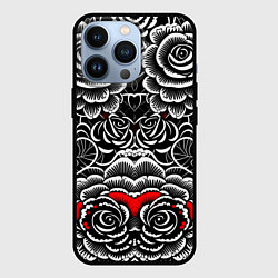 Чехол для iPhone 13 Pro Серые паттерны цветы, цвет: 3D-черный