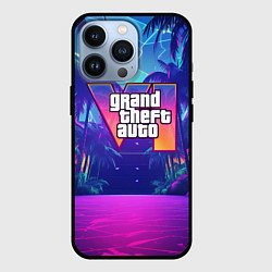 Чехол iPhone 13 Pro Gta 6 логотип в стиле ночного vice city