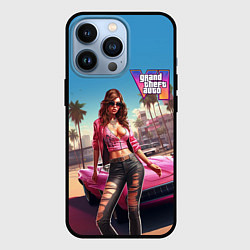 Чехол для iPhone 13 Pro GTA 6 girl logo, цвет: 3D-черный