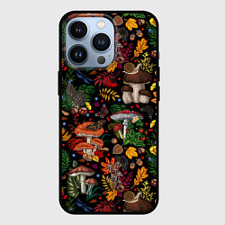 Чехол для iPhone 13 Pro Фон с лесными грибами, цвет: 3D-черный