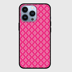 Чехол для iPhone 13 Pro Паттерн узоры розовый, цвет: 3D-черный