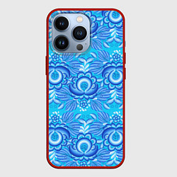 Чехол для iPhone 13 Pro Гжель узоры с цветами, цвет: 3D-красный