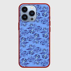 Чехол для iPhone 13 Pro Узоры гжель на голубом фоне, цвет: 3D-красный