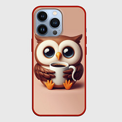 Чехол для iPhone 13 Pro Мультяшная сова держит кружку с кофе, цвет: 3D-красный