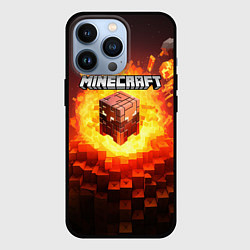 Чехол iPhone 13 Pro Огненный minecraft лого