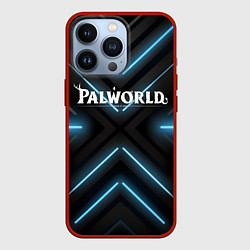 Чехол iPhone 13 Pro Palworld logo на фоне синего неона
