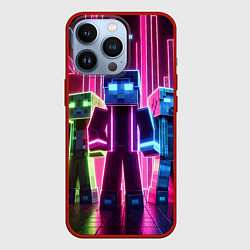 Чехол iPhone 13 Pro Minecraft characters - neon glow