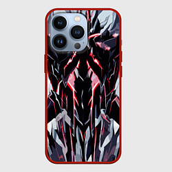 Чехол iPhone 13 Pro Чёрно-красная агрессивная абстракция на белом фоне