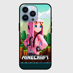 Чехол iPhone 13 Pro Персонаж Minecraft девушка в пиксельном мире