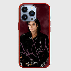 Чехол для iPhone 13 Pro Michael Jackson на бордовом фоне, цвет: 3D-красный
