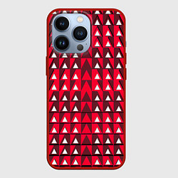 Чехол iPhone 13 Pro Белые треугольники на красном фоне