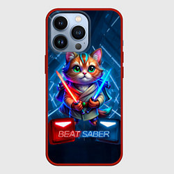 Чехол iPhone 13 Pro Beat Saber кот музыкальный джедай