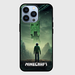 Чехол iPhone 13 Pro Minecraft зеленый монстр и персонаж